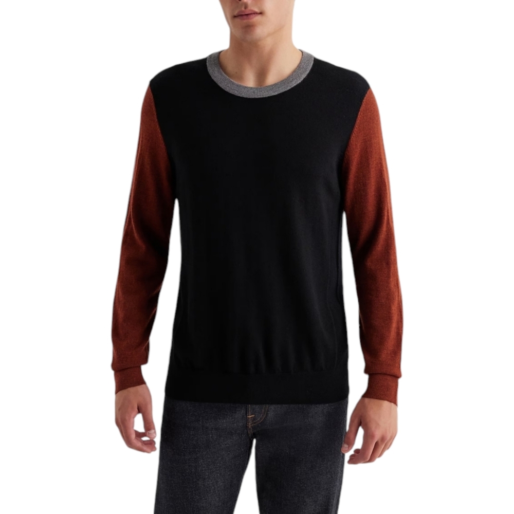 Express Merino Wool Sweater Mens Large Black Brown Colorblock Crew Neck